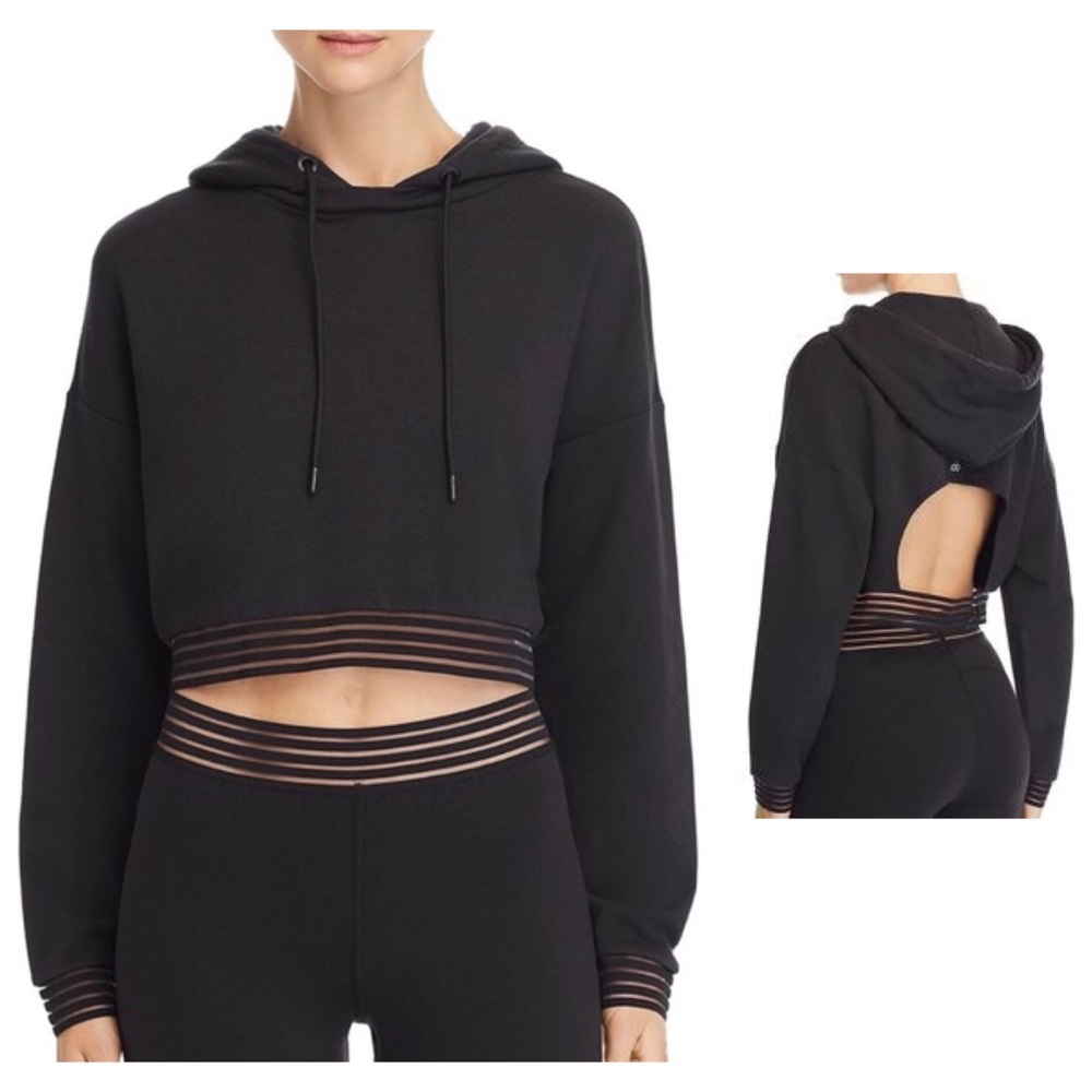 Alo Yoga K-O Illusion-Hem Crop Hooded Sweatshirt - Picture 2 of 6